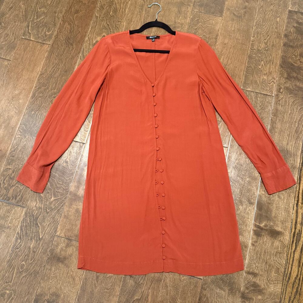 Madewell Rust Orange Long Sleeve Midi Dress Viscose Women